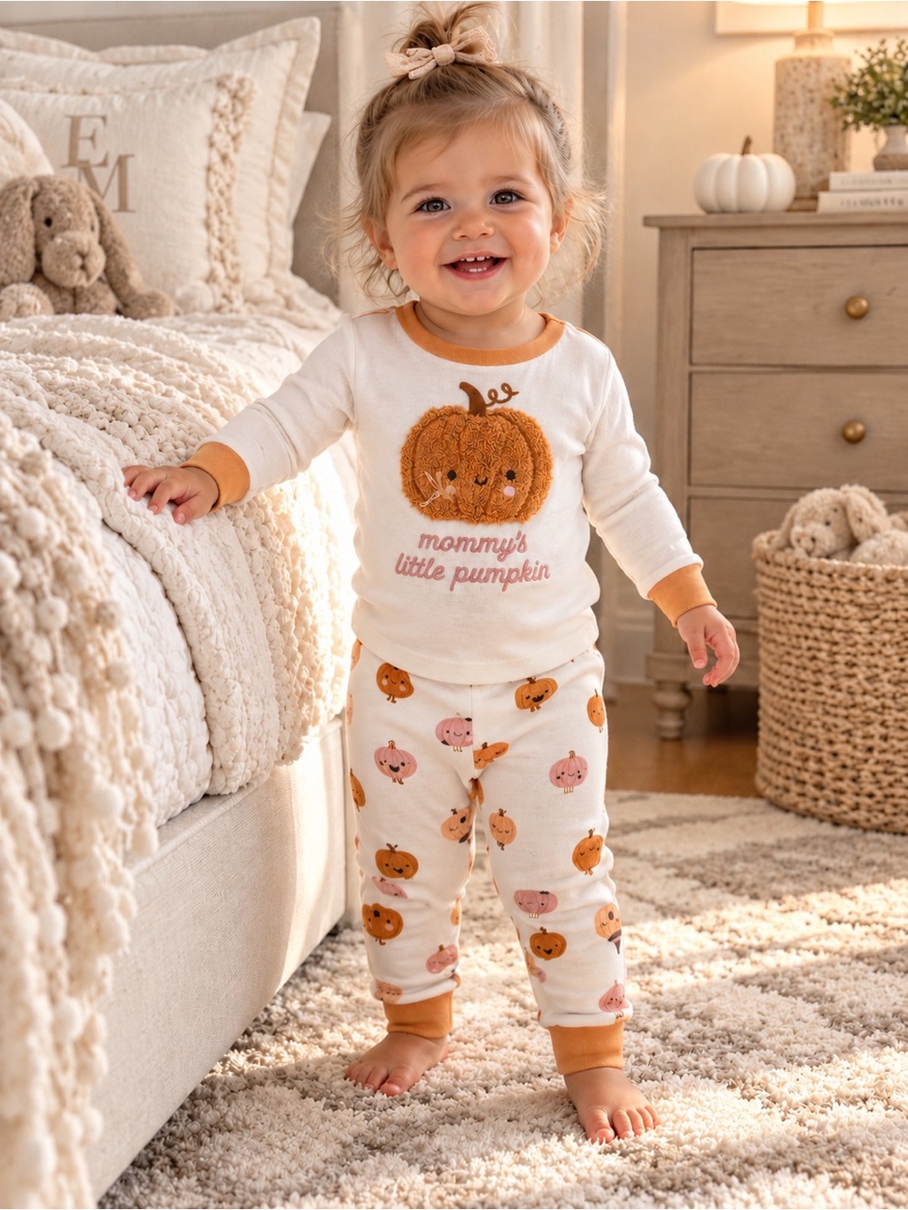 ๐ Rabbit + Bear โMommyโs Little Pumpkinโ 3-Piece Set | 12M | Organic Cotton
